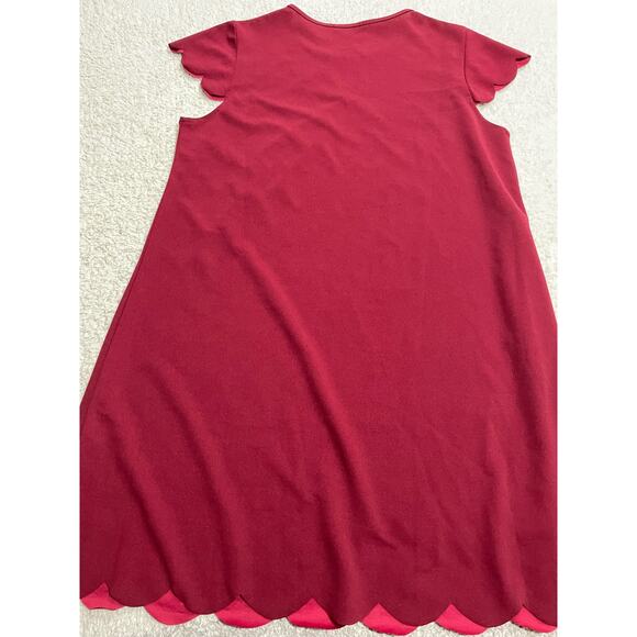 Shein Dress Women's Large Keyhole Neck Scallop Edge Cap Sleeve Burgundy 5530250 - Picture 3 of 8